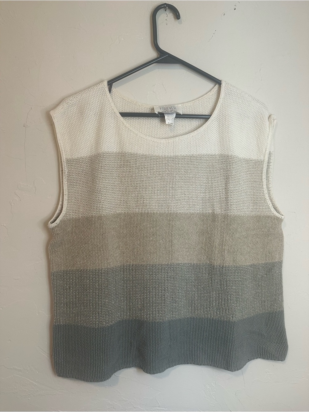 Forever 21 Cream and Taupe Striped Knit Sleeveless Top